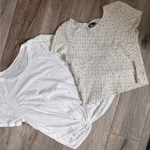 2 White Short Sleeve Tops. Hollister & American Eagle